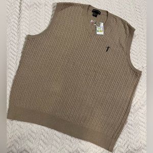 Fairway Outfitters Men's L Large Golf Sweater Vest Tan V Neck Logo Check Cotton